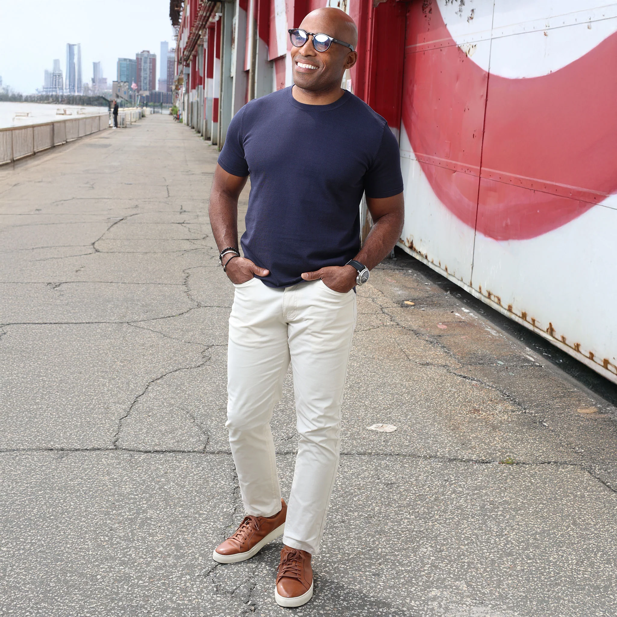 Lucca Luxury Touch Cotton and Silk T-Shirt Navy - Image 5