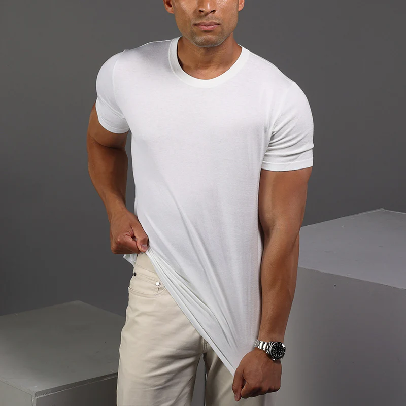 Lucca Luxury Touch Cotton and Silk T-Shirt White - Image 3