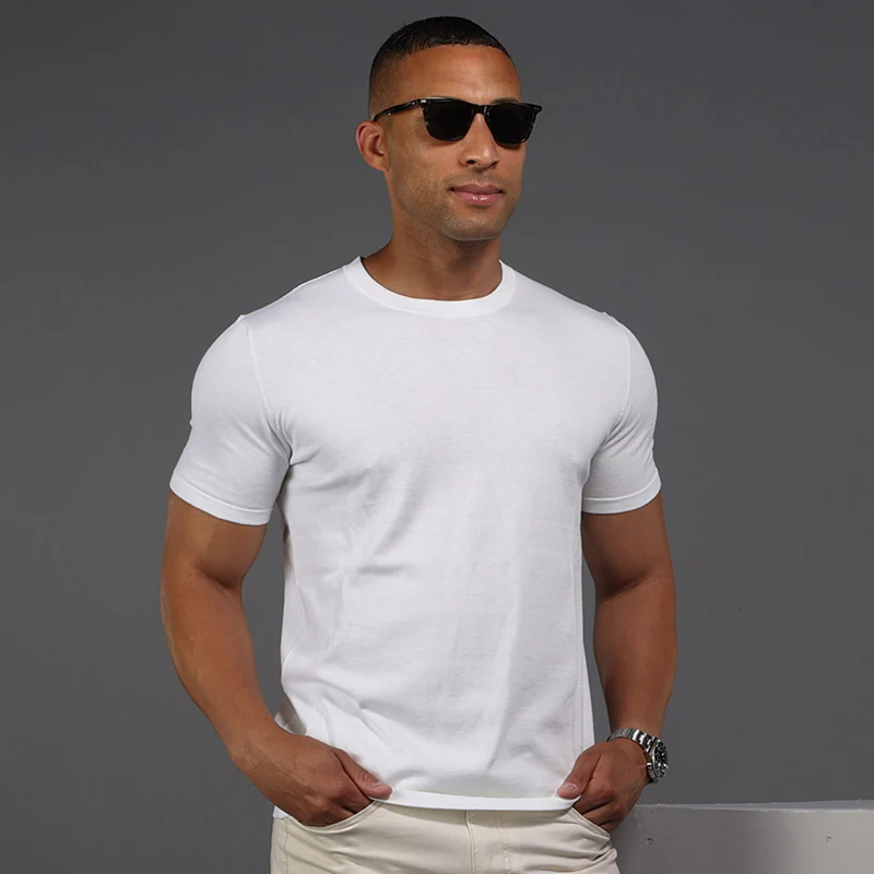 Lucca Luxury Touch Cotton and Silk T-Shirt White - Image 4