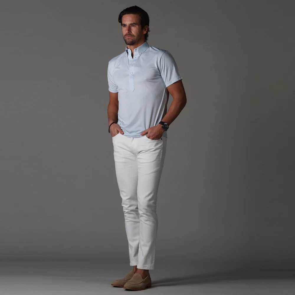 Oxford Button Down Collar Polo Light Blue - Image 5