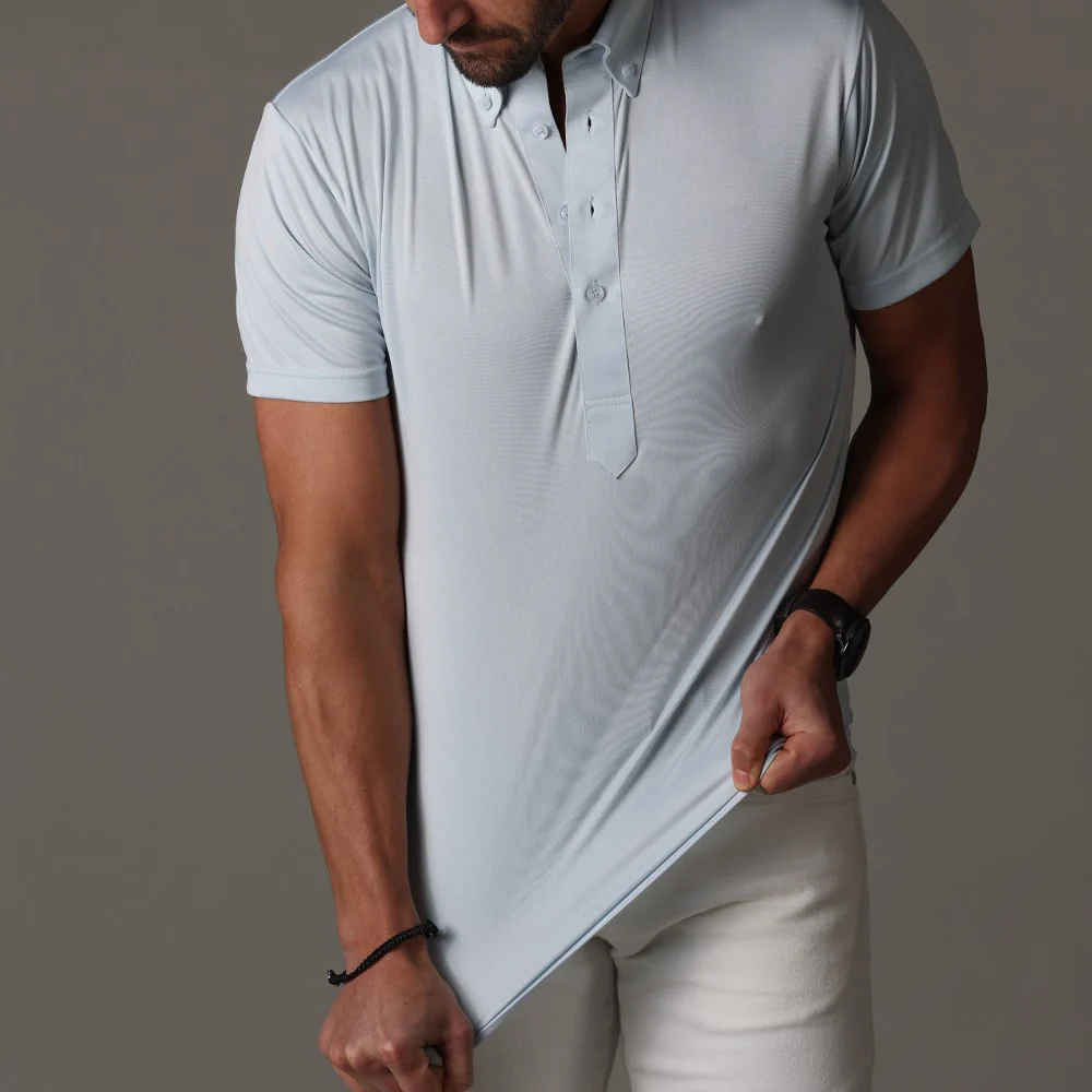 Oxford Button Down Collar Polo Light Blue - Image 6