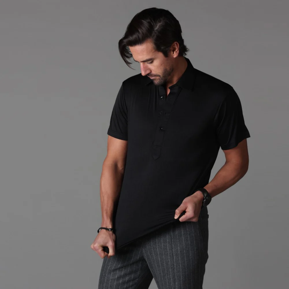 Semi-Spread Collar Polo Black - Image 4