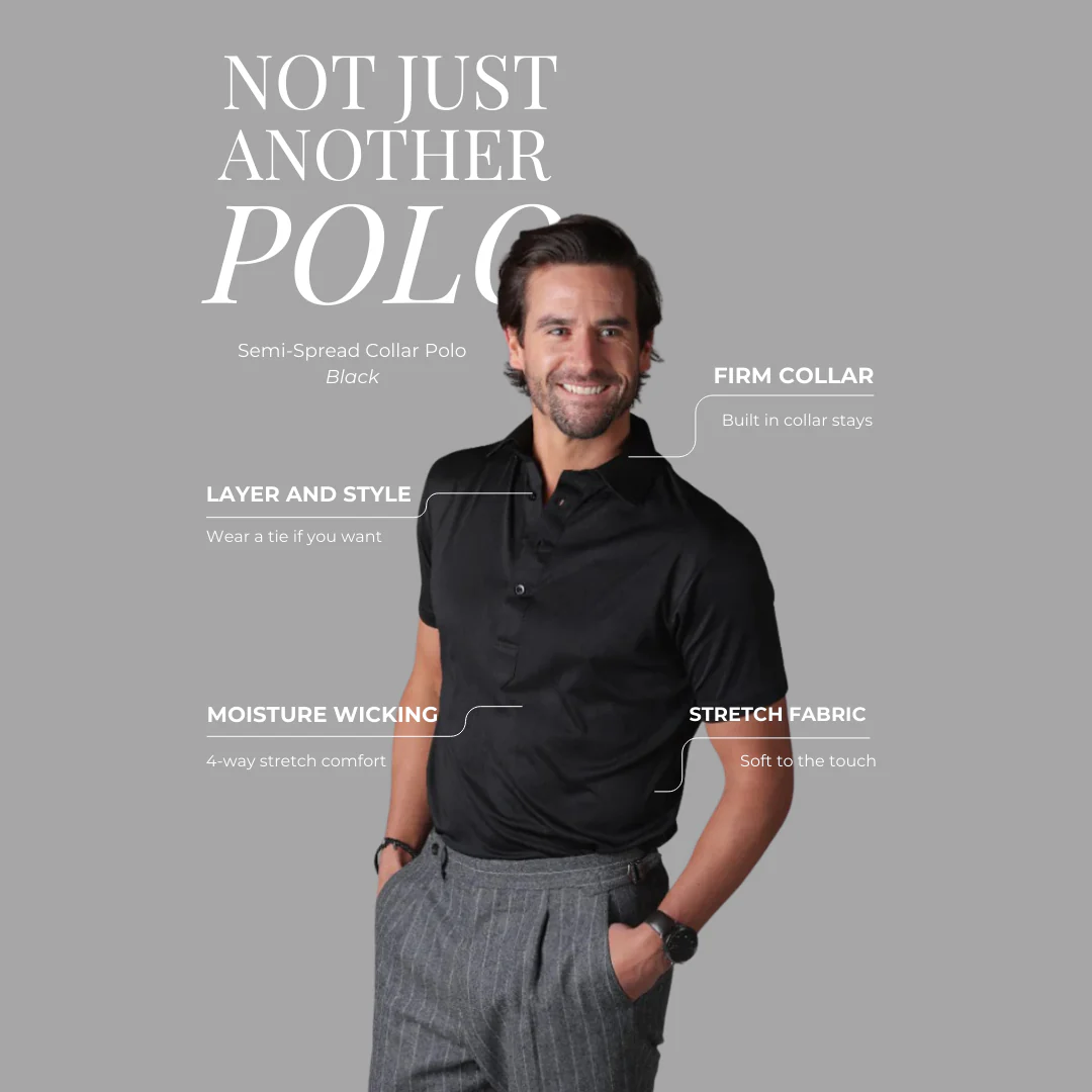 Semi-Spread Collar Polo Black - Image 6
