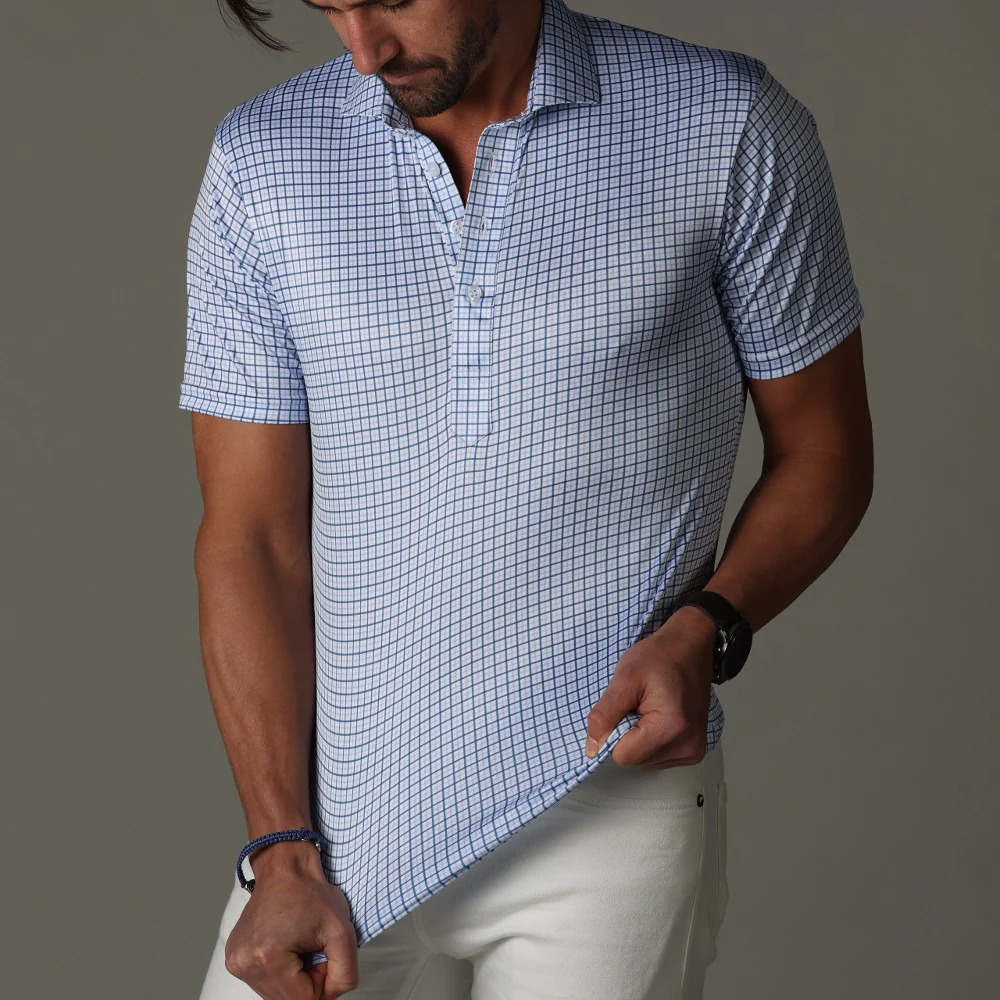 Semi-Spread Collar Polo Blue Tattersall - Image 5