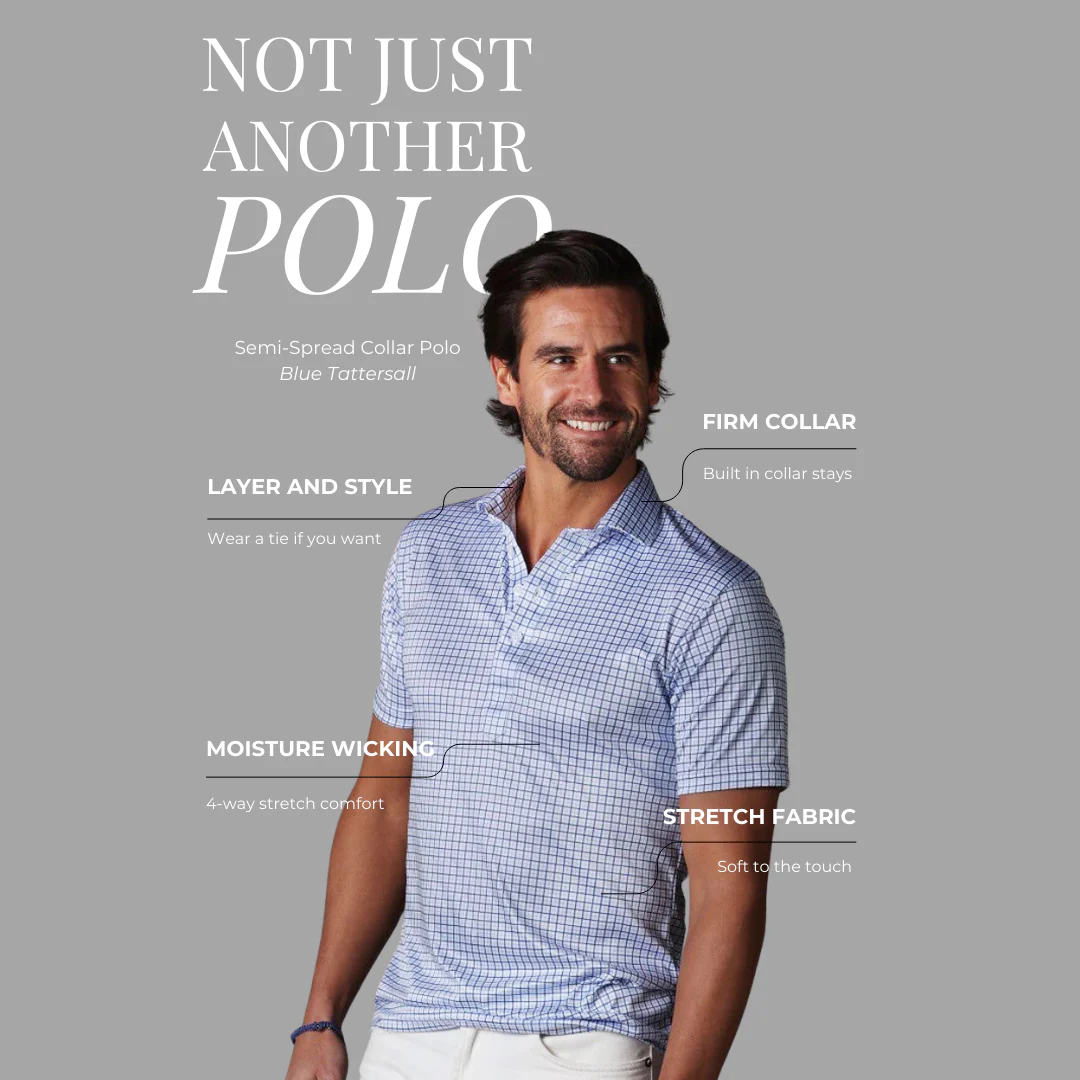 Semi-Spread Collar Polo Blue Tattersall - Image 6