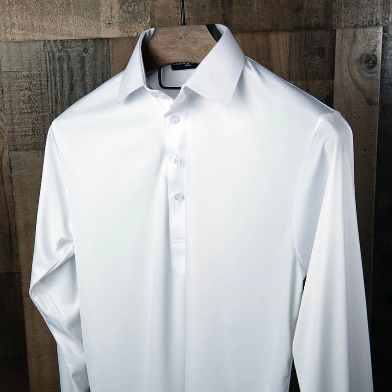 Semi-Spread Collar Polo Long Sleeve White - Image 6