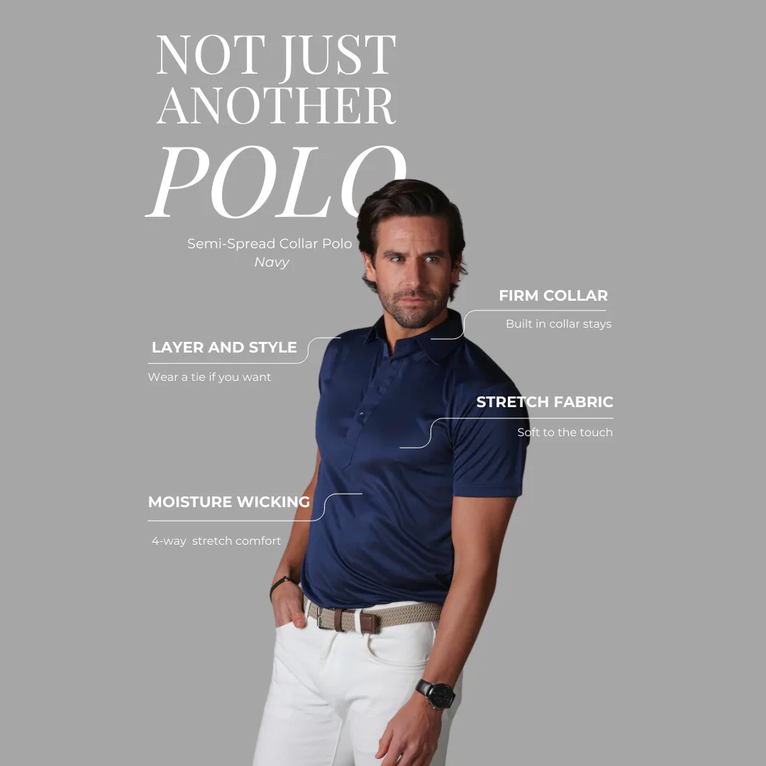 Semi-Spread Collar Polo Navy - Image 7