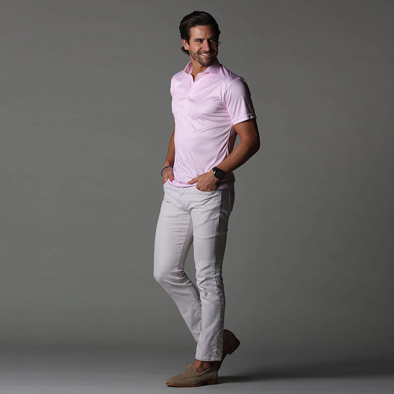Semi-Spread Collar Polo Pink Gingham - Image 3