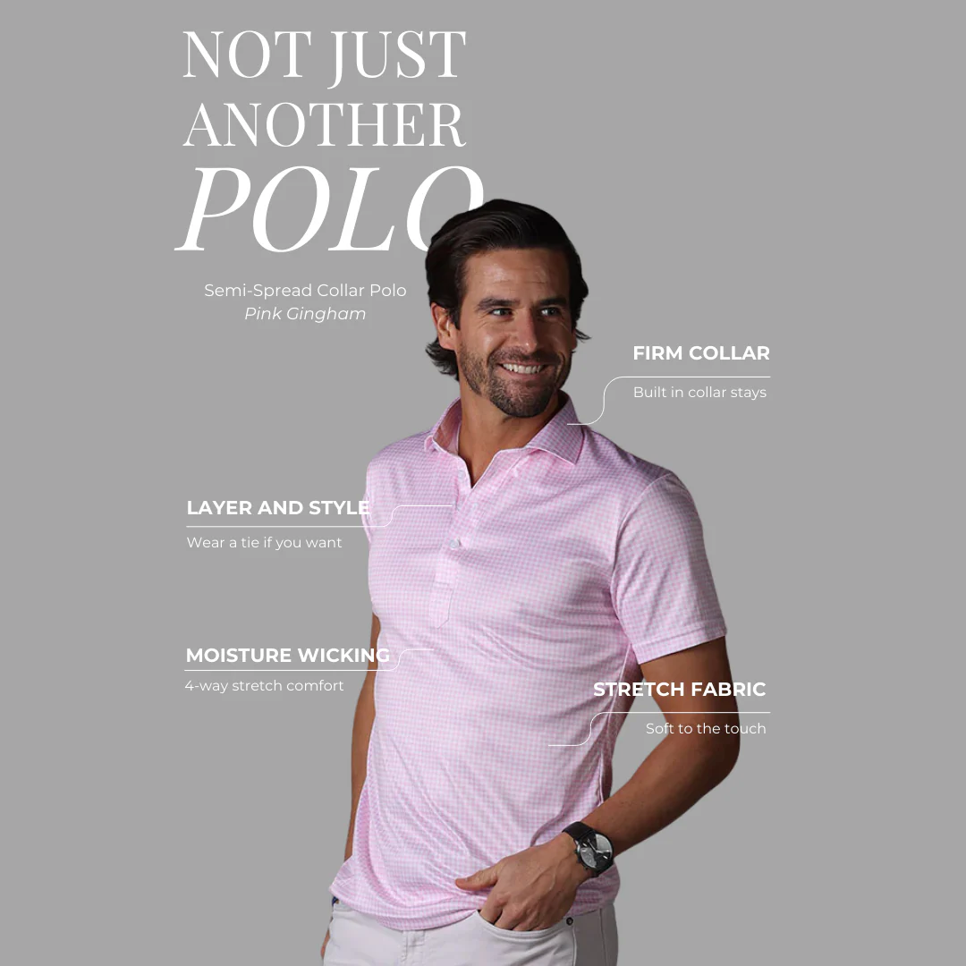 Semi-Spread Collar Polo Pink Gingham - Image 7